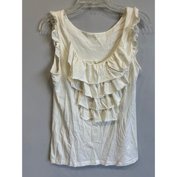 Garnet Hill Top / Tank Top Ruffled Front Womens Sz Small Beige Coastal B… - Picture 1 of 4